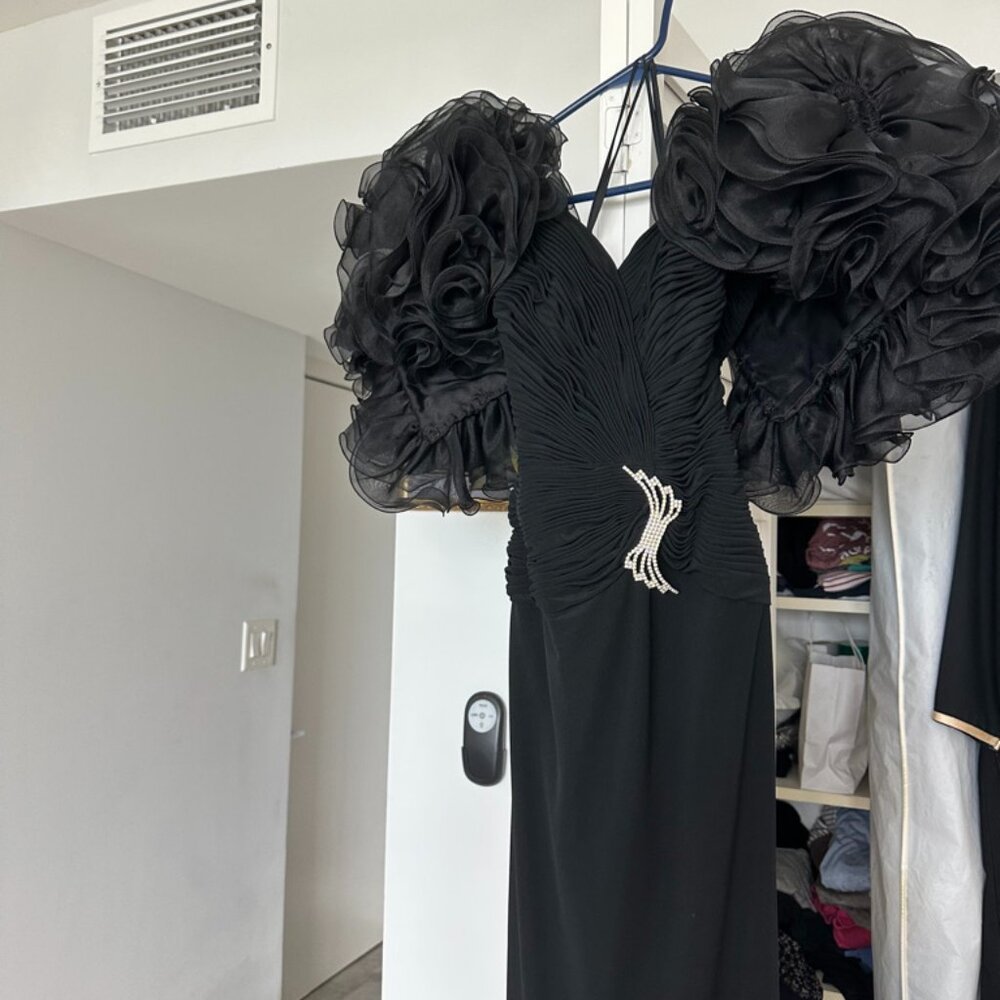 Rose Taft Chiffon Black Evening Gown